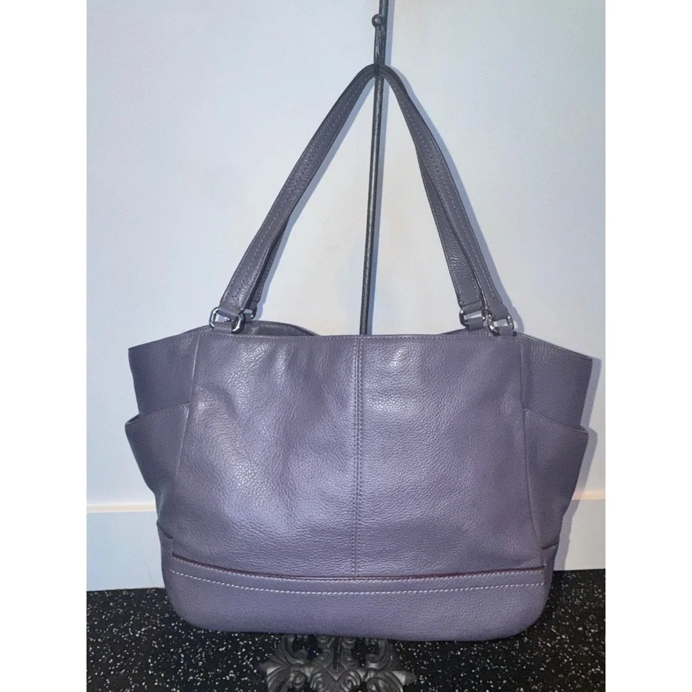 Coach Pebbled Leather Tote Bag Purple Zip Top Shoulder Bag F23284 - Picture 4 of 9